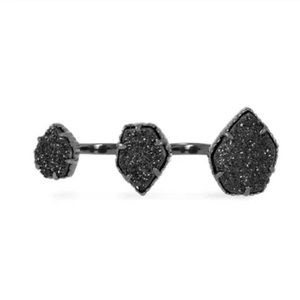 Kendra Scott Naomi Gunmetal Double Ring in Black Drusy (M/L) BRAND NEW